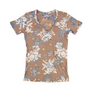 Gorilla Buffet Womens Floral Print Graphic T-Shirt, Brown, NWT